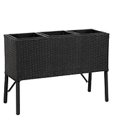 3-Section Wicker Raised Planter Box - 3 Removable Plastic Inserts - Above Ground Raised Garden Bed with Legs - 30.75" W x 11.75" D x 22" H