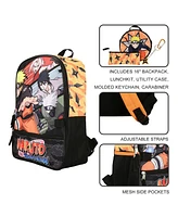 Naruto Main Characters Boy's 5-Piece Backpack Set & 24 Oz Single Wall Water Bottle Combo Set