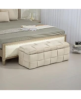 Padded Upholstered Ottoman Bench with High Resilience Cushion for Bedroom or Living Room, Comfortable Seating Built-in Storage Everyday Use-T