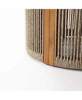 LuxenHome Outdoor Acacia Wood Rope Sides Round Drum Side and End Tables