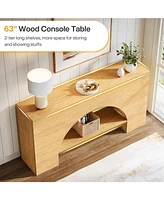 Tribesigns 63 Inches Console Table, Long Arch Entryway Table, 2-Tier Narrow Sofa Stand Behind Couch, Wood Hallway Furniture for Living Room or Foyer,