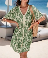 Cupshe Women's Blue Boho V-Neck Mini Beach Dress