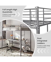 Twin Loft Bed Frame with 2 Ladders Full-length Guardrail