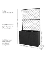 3-Section Tall Wicker Planter Box with Trellis - 3 Removable Plastic Inserts - Raised Garden Bed with Trellis - 33" W x 11.75" D x 57.75" H