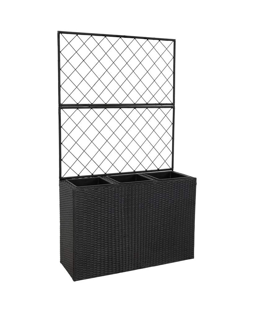 3-Section Tall Wicker Planter Box with Trellis - 3 Removable Plastic Inserts - Raised Garden Bed with Trellis - 33" W x 11.75" D x 57.75" H