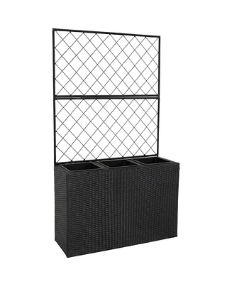 3-Section Tall Wicker Planter Box with Trellis - 3 Removable Plastic Inserts - Raised Garden Bed with Trellis - 33" W x 11.75" D x 57.75" H