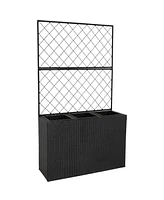 3-Section Tall Wicker Planter Box with Trellis - 3 Removable Plastic Inserts - Raised Garden Bed with Trellis - 33" W x 11.75" D x 57.75" H