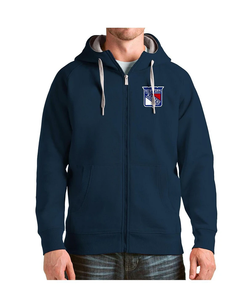 Antigua Men's Navy New York Rangers Logo Victory Full-Zip Hoodie
