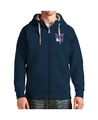 Antigua Men's Navy New York Rangers Logo Victory Full-Zip Hoodie