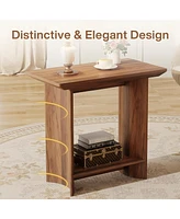 Tribesigns 2 Set End Table for Living Room, 2-Tier Wood Sofa Side Table with Storage and Curved Pedestal, Industrial Bedside Night Stand for Bedroom,