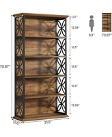 Tribesigns 6-Tier Tall Bookshelf Set of 2, 71" Industrial Bookcase with Metal Frame, Freestanding Open Storage Shelves for Home Office, Living Room, B