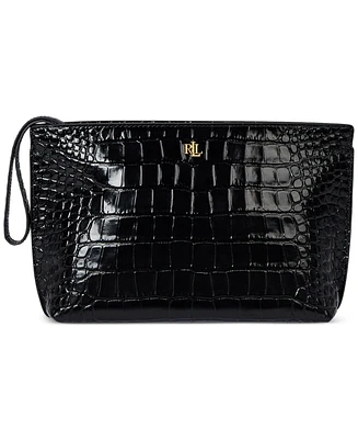 Lauren Ralph Crocodile-Embossed Leather Large Pouch