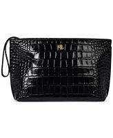 Lauren Ralph Crocodile-Embossed Leather Large Pouch