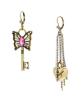 Betsey Johnson Faux Stone Boho Butterfly Lock Key Earrings
