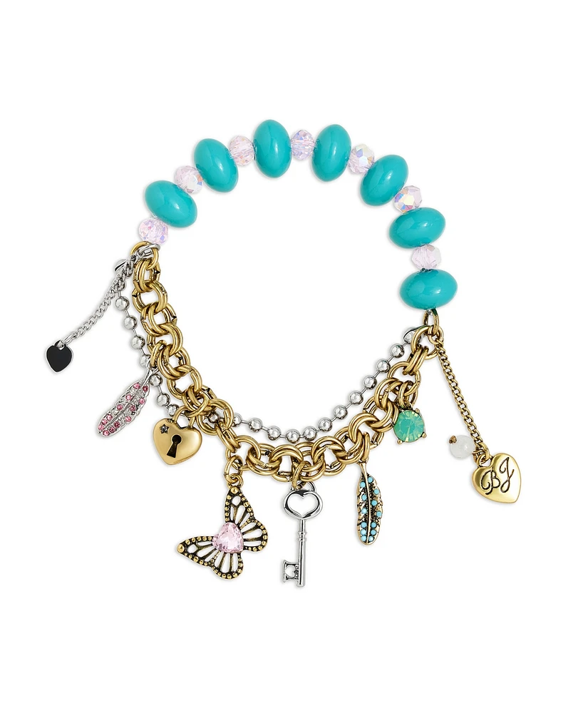 Betsey Johnson Faux Stone Boho Butterfly Mixed Charm Stretch Bracelet