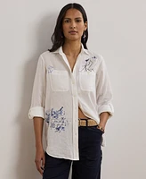 Lauren Ralph Petite Relaxed-Fit Print Roll-Tab Sleeve Shirt