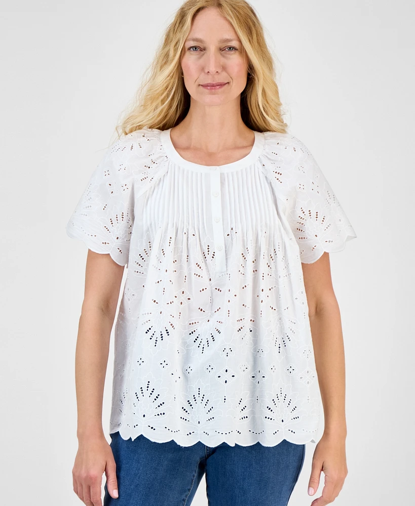 Style & Co Women's Eyelet Cotton Top, Exclusively at Macy's