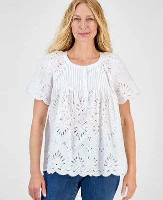 Style & Co Women's Eyelet Cotton Top, Exclusively at Macy's