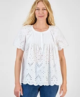 Style & Co Women's Eyelet Cotton Top, Exclusively at Macy's