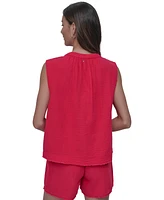 Dkny Jeans Women's Sleeveless Double-Crepe Gauze Crop Top