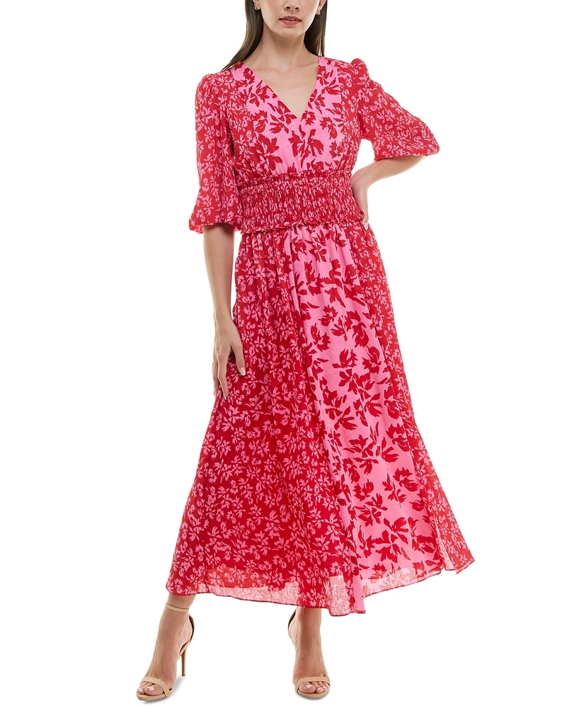 Taylor Women's Smocked-Waist Floral-Print Maxi Dress