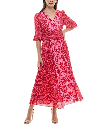 Taylor Women's Smocked-Waist Floral-Print Maxi Dress