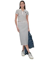 Dkny Jeans Women's Striped Short-Sleeve Polo Shirt - IVK