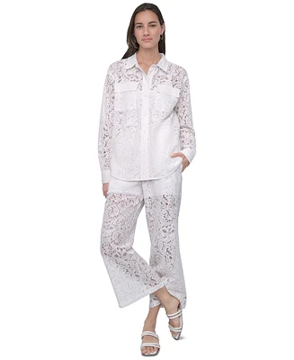 Dkny Jeans Women's Lace Cropped Pants - WHT