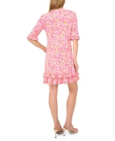 CeCe Women's V-Neck Ruffled Floral Shift Dress