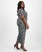 Ak Anne Klein Plus Size Printed Tulip Sleeve Top Wide Leg Pants