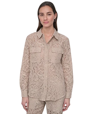 Dkny Jeans Women's Long Sleeve Button Front Lace Shirt - PBL