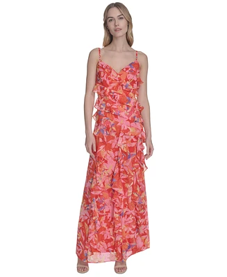 Eliza J Women's Metallic-Clip Chiffon Asymmetric-Ruffle Dress