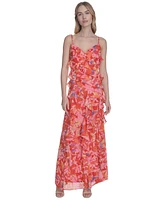Eliza J Women's Metallic-Clip Chiffon Asymmetric-Ruffle Dress
