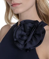 Eliza J Petite Rosette-Trim Taffeta-Skirt Dress