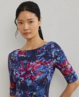 Lauren Ralph Petite Print Stretch Cotton Boatneck Tee