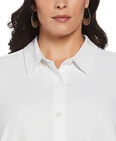 Ella Rafaella Plus Linen Blend Pleated Back Short Sleeve Top