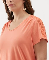 Ella Rafaella Plus Dot Trim Short Sleeve Top