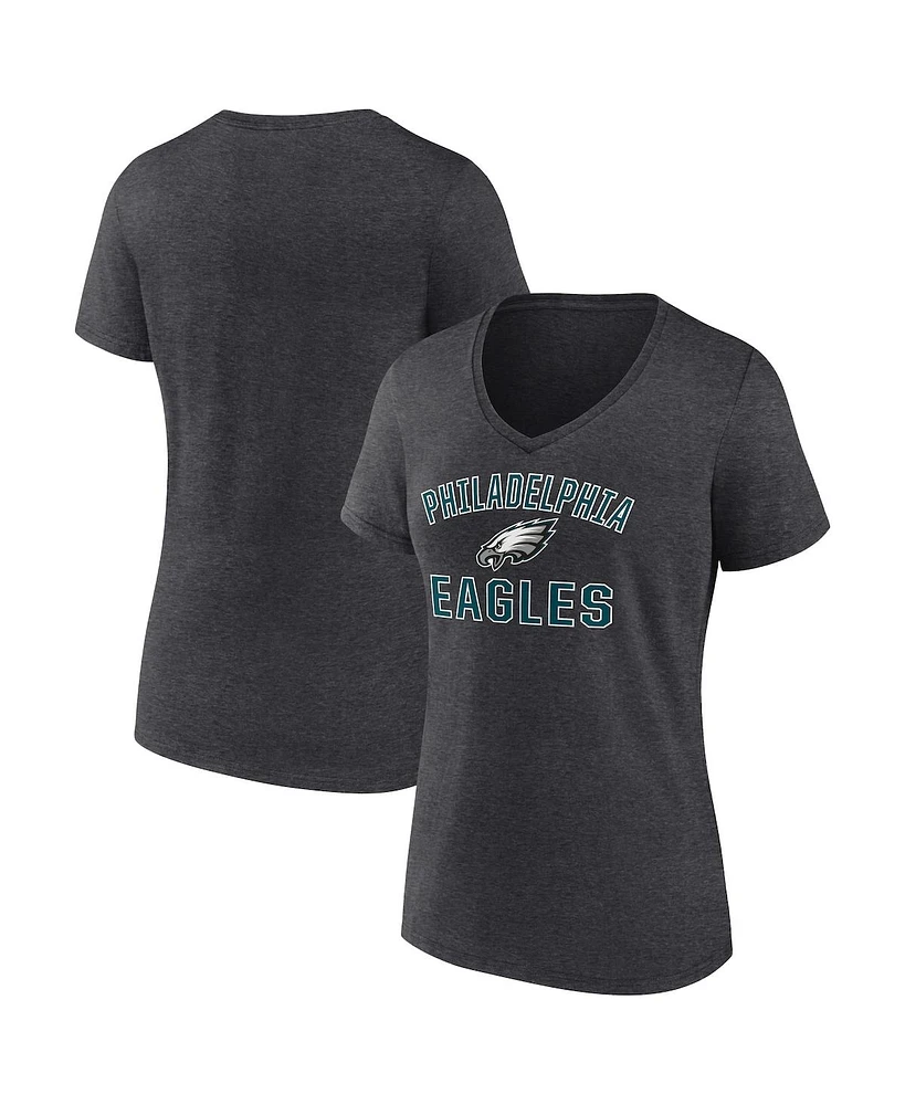 Fanatics Women's Heather Charcoal Philadelphia Eagles Victory Arch V-neck T-Shirt