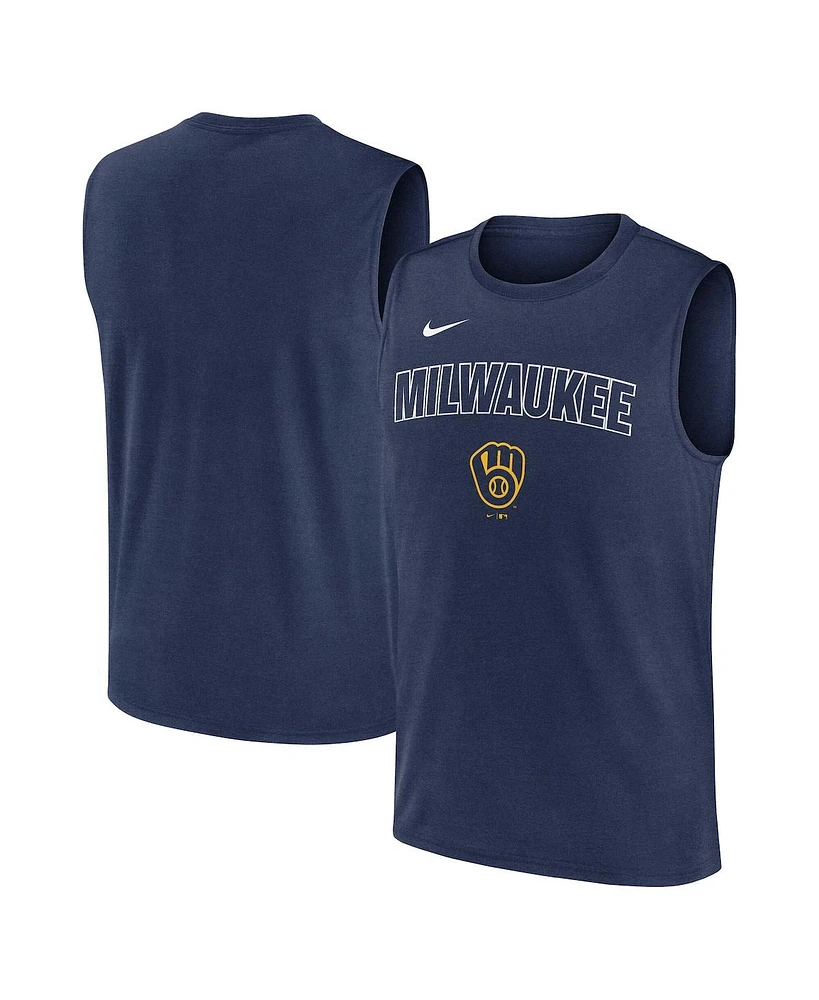 Nike Men's Navy Milwaukee Brewers Knockout Performance Muscle Tank Top