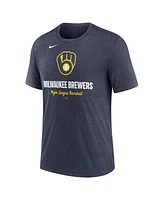 Nike Men's Heather Navy Milwaukee Brewers Logo Tri-Blend T-Shirt