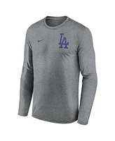 Nike Men's Heather Charcoal Los Angeles Dodgers 2-Hit Legend Performance Long Sleeve T-Shirt
