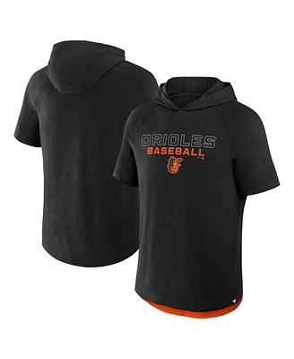 Fanatics Men's Black Baltimore Orioles Clubhouse Optimal Play Raglan Short Sleeve Pullover Hoodie
