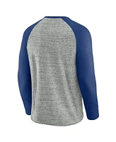 Fanatics Men's Heather Gray Chicago Cubs Raw Edge Raglan Long Sleeve Baseball T-Shirt