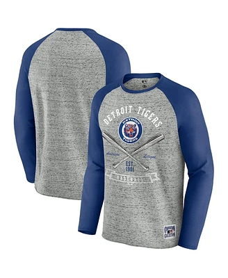 Fanatics Men's Heather Gray Detroit Tigers Raw Edge Raglan Long Sleeve Baseball T-Shirt