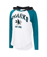 G-iii 4Her by Carl Banks Women's White San Jose Sharks Vip Raglan Long Sleeve Hoodie T-Shirt