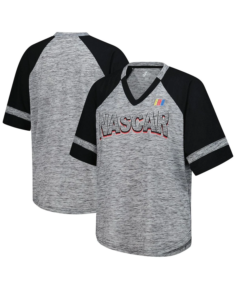 G-iii 4Her by Carl Banks Women's Heather Gray Nascar Hall of Fame Oversized Raglan V-neck T-Shirt