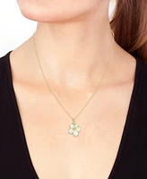 Effy Ethiopian Opal & Diamond (1/10 ct. t.w.) Flower Pendant Necklace in 14k Yellow Gold, 17" + 1" extender