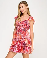 City Studios Juniors' Floral Glitter-Dot Tiered Dress