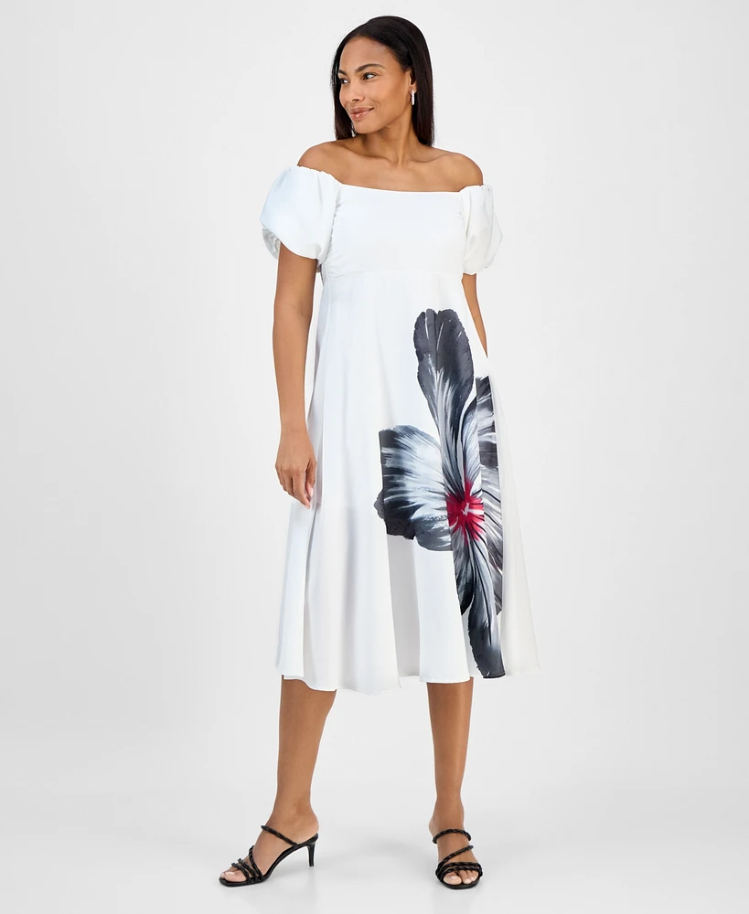 Robbie Bee Women's Puff Sleeve Fit & Flare Midi Dress