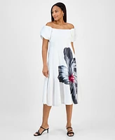 Robbie Bee Women's Puff Sleeve Fit & Flare Midi Dress